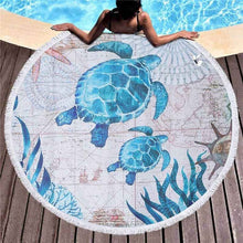 將圖片載入圖庫檢視器 Round Microfiber Beach Towels Turtle Marine Printed Compressed Tapestry Yoga Mats