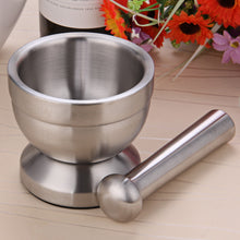 將圖片載入圖庫檢視器 Stainless Steel Mortar and Pestle Pedestal Bowl Garlic Press Pot Herb Mills Mincers