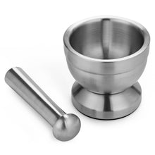 將圖片載入圖庫檢視器 Stainless Steel Mortar and Pestle Pedestal Bowl Garlic Press Pot Herb Mills Mincers