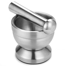 將圖片載入圖庫檢視器 Stainless Steel Mortar and Pestle Pedestal Bowl Garlic Press Pot Herb Mills Mincers