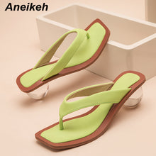 將圖片載入圖庫檢視器 Women Sandals Clear Transparent Med Heel Round Heel Shoes Open Toe Slipper Sandals For