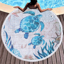 將圖片載入圖庫檢視器 Round Microfiber Beach Towels Turtle Marine Printed Compressed Tapestry Yoga Mats