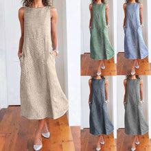將圖片載入圖庫檢視器 Cotton Baggy Sleeveless Linen Women Long Summer Striped Dress
