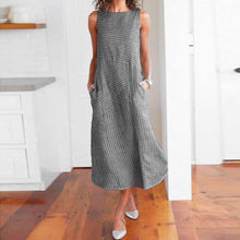 將圖片載入圖庫檢視器 Cotton Baggy Sleeveless Linen Women Long Summer Striped Dress