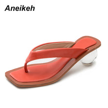 將圖片載入圖庫檢視器 Women Sandals Clear Transparent Med Heel Round Heel Shoes Open Toe Slipper Sandals For