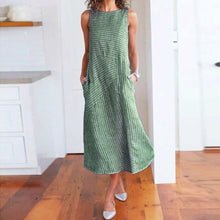 將圖片載入圖庫檢視器 Cotton Baggy Sleeveless Linen Women Long Summer Striped Dress