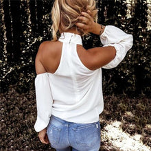 將圖片載入圖庫檢視器 Women Solid Color Halter Neck Strapless T-Shirt Casual Sexy Long Sleeve