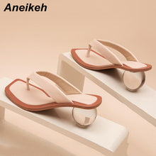 將圖片載入圖庫檢視器 Women Sandals Clear Transparent Med Heel Round Heel Shoes Open Toe Slipper Sandals For