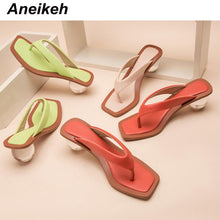 將圖片載入圖庫檢視器 Women Sandals Clear Transparent Med Heel Round Heel Shoes Open Toe Slipper Sandals For
