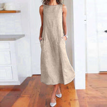 將圖片載入圖庫檢視器 Cotton Baggy Sleeveless Linen Women Long Summer Striped Dress
