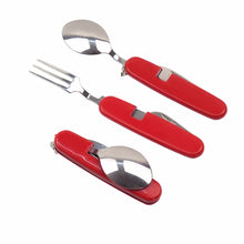 將圖片載入圖庫檢視器 Stainless Steel Spoon.Fork.Knife.Bottle Opener Folding Cutlery Set Multifunctional