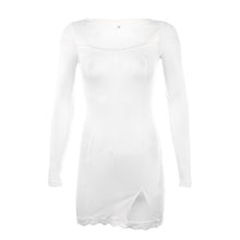 將圖片載入圖庫檢視器 Women Sexy Lace Patchwork Long Sleeve Split Dress
