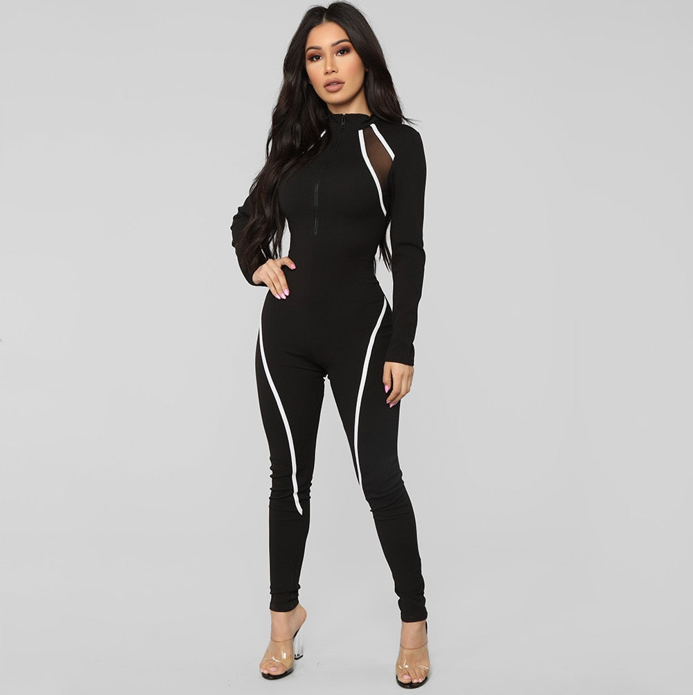 Women Black Full Sleeve Sports Jumpsuit
