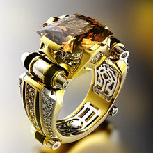 將圖片載入圖庫檢視器 Gold with Black Stone Mens Ring Steampunk Vintage

