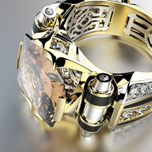 將圖片載入圖庫檢視器 Gold with Black Stone Mens Ring Steampunk Vintage
