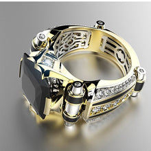 將圖片載入圖庫檢視器 Gold with Black Stone Mens Ring Steampunk Vintage
