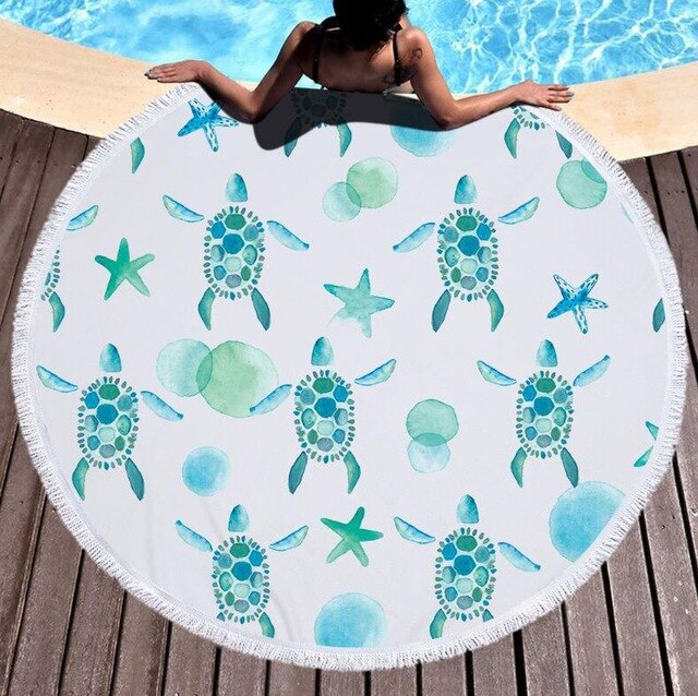 Turtle Round Beach Towels With Tassel Microfiber Bohemia Beach Towel