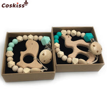 將圖片載入圖庫檢視器 Organic Wooden Animal Teether Natural Teething Grasping Toy Silicone Bead
