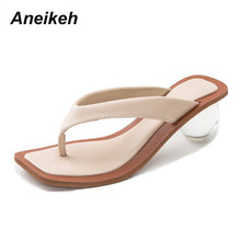 將圖片載入圖庫檢視器 Women Sandals Clear Transparent Med Heel Round Heel Shoes Open Toe Slipper Sandals For
