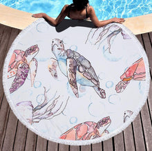 將圖片載入圖庫檢視器 Turtle Round Beach Towels With Tassel Microfiber Bohemia Beach Towel
