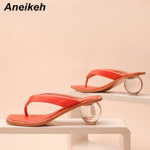 將圖片載入圖庫檢視器 Women Sandals Clear Transparent Med Heel Round Heel Shoes Open Toe Slipper Sandals For
