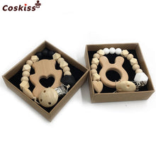 將圖片載入圖庫檢視器 Organic Wooden Animal Teether Natural Teething Grasping Toy Silicone Bead
