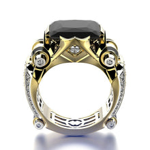 將圖片載入圖庫檢視器 Gold with Black Stone Mens Ring Steampunk Vintage
