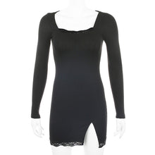 將圖片載入圖庫檢視器 Women Sexy Lace Patchwork Long Sleeve Split Dress
