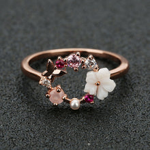 將圖片載入圖庫檢視器 Butterfly Flowers Crystal Finger Wedding Rings for Women Rose Gold Zircon Glamour Ring Jewelry
