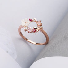 將圖片載入圖庫檢視器 Butterfly Flowers Crystal Finger Wedding Rings for Women Rose Gold Zircon Glamour Ring Jewelry
