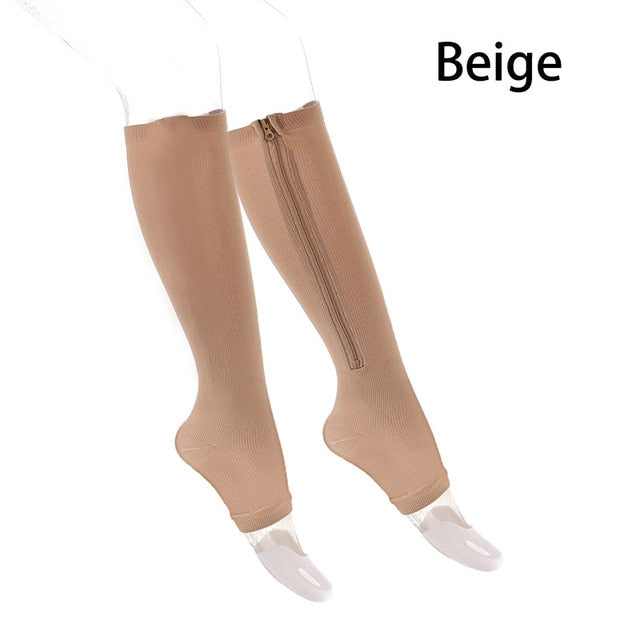 Women Men Unisex Compression Socks Zipper Leg Support Knee Socks